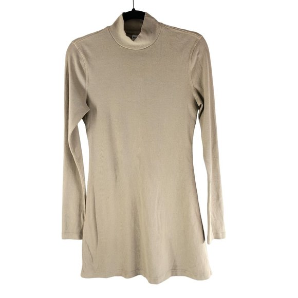 Re/Done Womens 60s Mock Neck Dress Ribbed Long Sleeve Mini Latte Beige S